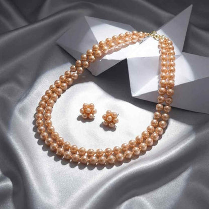 Multilayer Golden Brown Pearl Set With Earrings (Pack of 1)